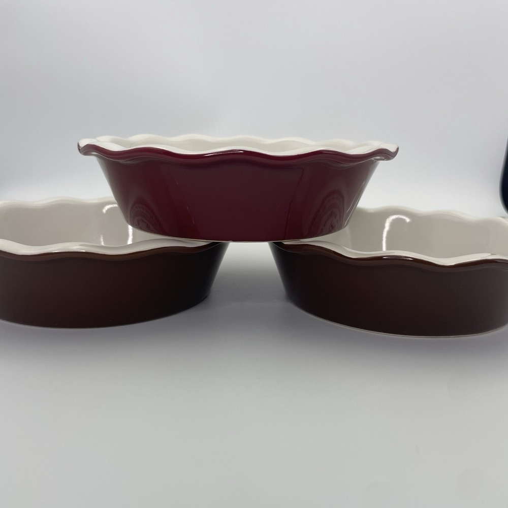 Ruffled Ceramic 6" Mini Pie Dish (Set of 3) Brown/Red Farmhouse Cottage Core - Picture 11 of 16